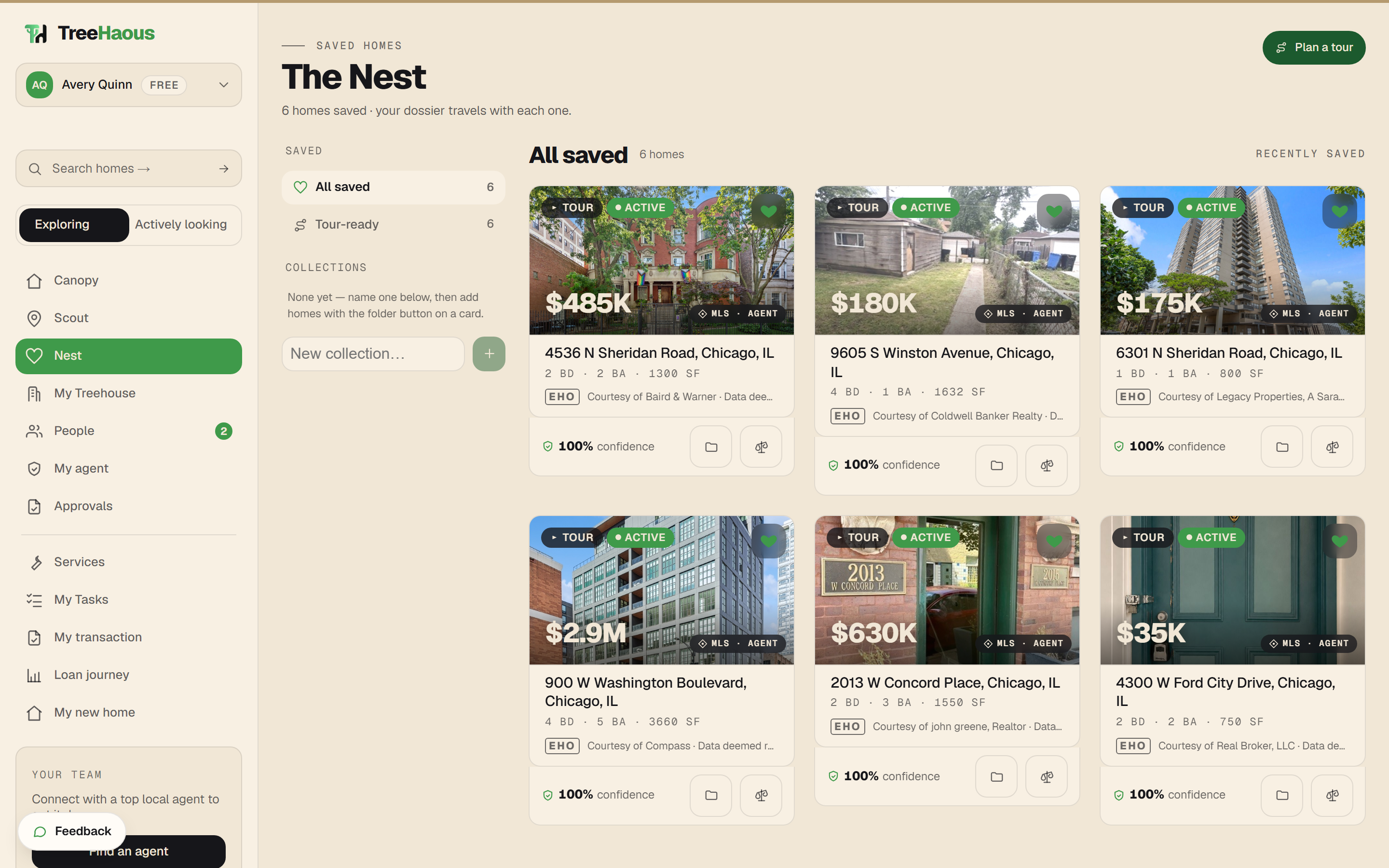 The Nest: saved homes with collections and tour-ready homes